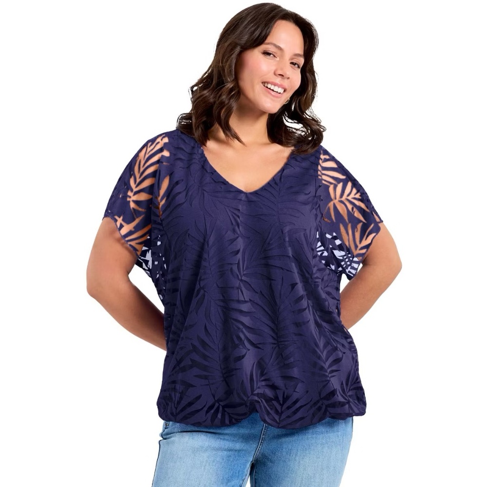 Avenue Elora Burnout Top in Navy — NWT